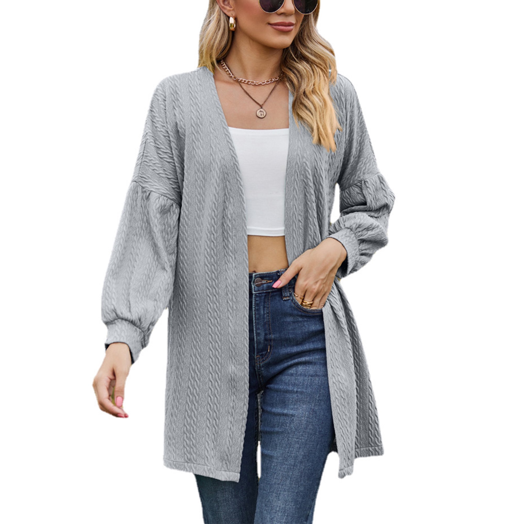 UKAP Women Knit Cardigans Solid Color Cardigan Open Front Outwear Ladies  Lightweight Tunic Tops Long Sleeve Light Khaki S | Walmart Canada