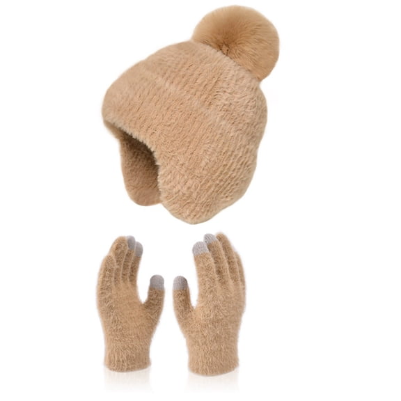 Hats for women Wool Hat Scarf And Gloves Set Touch Screen Mittens Warm Three Piece Winter Outfit