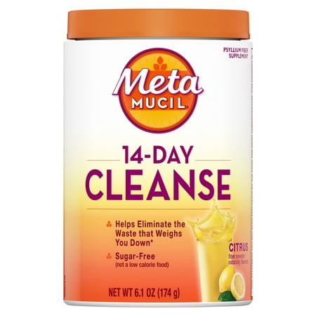 Metamucil Fiber 14-Day Cleanse, Psyllium Fiber Supplement, Sugar Free Powder, Citrus Flavored Drink, 30