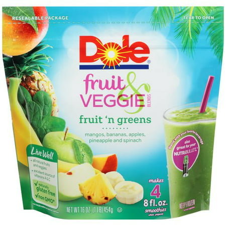 Dole Fruit & Veggie Blends Fruit 'n Greens Smoothies, 16 ...