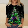 thumbnail image 2 of Ugly Christmas Shirts for Women Funny Shinny Xmas Tree Printed Tees Casual 3/4 Sleeve Merry Christmas Tunic Tops, 2 of 5