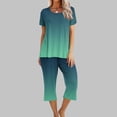 thumbnail image 1 of Offre Limitée Iumwxz Pyjamas Décontractés Fluides Tenues d'Été Mignonnes pour Femmes Imprimé Dégradé Col Rond Manches Courtes Taille Élastique Pantalons Raccourcis Tenues pour Femmes Cadeaux de Vacances, 1 of 9