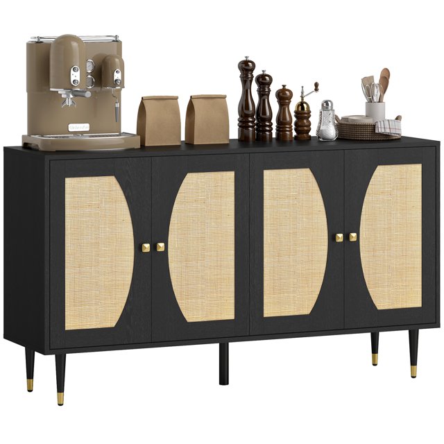 HOMCOM Buffet Boho, Armoire avec Étagères Ajustables, Noir