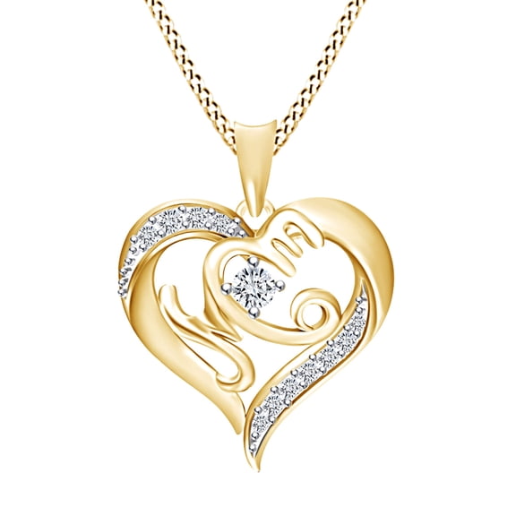 AFFY White Cubic Zirconia 14k Yellow GoldOver Sterling Silver Mom Heart Pendant Necklace