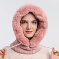 thumbnail image 2 of Gorro de punto grueso para mujer con bufanda, forro polar de invierno, gorro cálido y grueso, calentador de cuello, 2 of 6