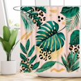 thumbnail image 2 of Pink Abstract Tropical Leaves Shower Curtain for Bathroom Set Girl Woman Minimalist Fancy Modern Leopard Bath Bathtub Decoration Durable Easy Care Machine Washable with 12 Hooks 72"x72", 2 of 5