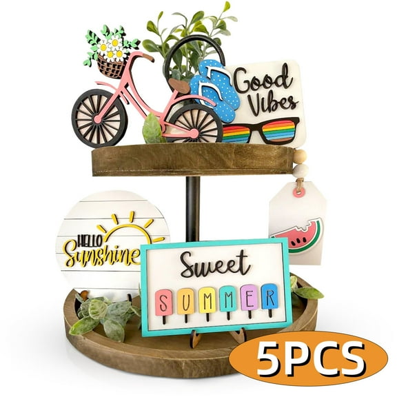 Summer Table Decor Summer Tiered Tray Decor Farmhouse Table Top Decor Rustic Wood Hello Sunshine Summer Ornaments Coffee Bar Decoration Design 1
