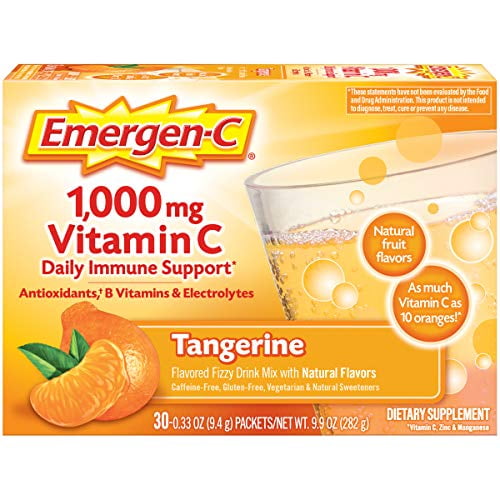 Emergen-C 1000mg Vitamin C Powder, with Antioxidants, B Vitamins and Electrolytes, Vitamin C Supplements for Immune Support, Caffeine Free Fizzy Drink Mix, Tangerine Flavor, 0.33 Ounce (Pack