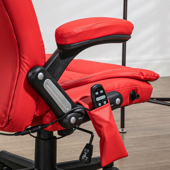 Office Chairs HOMCOM High Back Vibration Massage Office Chair with 6 Vibration Points, Heated Reclining PU Leather Computer Chair with Armrest and Remote, Red,Mesh Office Chairs
