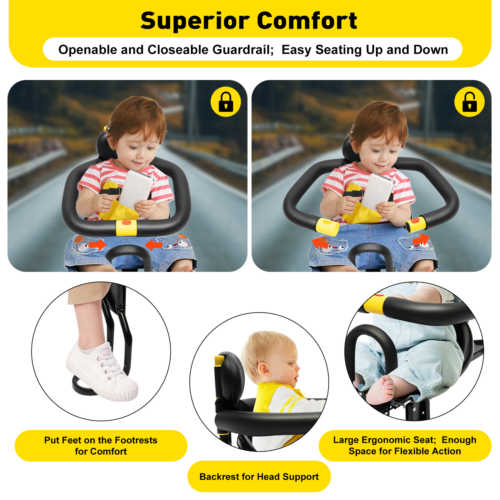 Soft Padded Seat Front Mounted, Black Aluminum Alloy