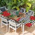 thumbnail image 2 of Christmas Table Cloths for 8 Foot Rectangle Tables, Red Cardinal Bird Poinsettia Pine Needles Plaid Patio Waterproof Elastic Fitted Tablecloths, Washable Rectangular Table Cover for Camping, 2 of 8