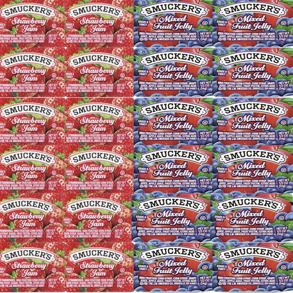 Smucker's Strawberry & Mixed Fruit Jelly Single Serve Cups – 0.5 oz Portions, 50 Count Bulk Pack – Individually Sealed Jelly Cups for Breakfast, To-Go Meals, Hotels & Food Service