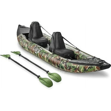 SereneLife 2 Person Inflatable Kayak Double Kayak W/ Aluminum Paddles, Repair Kit Lightweight, Camo