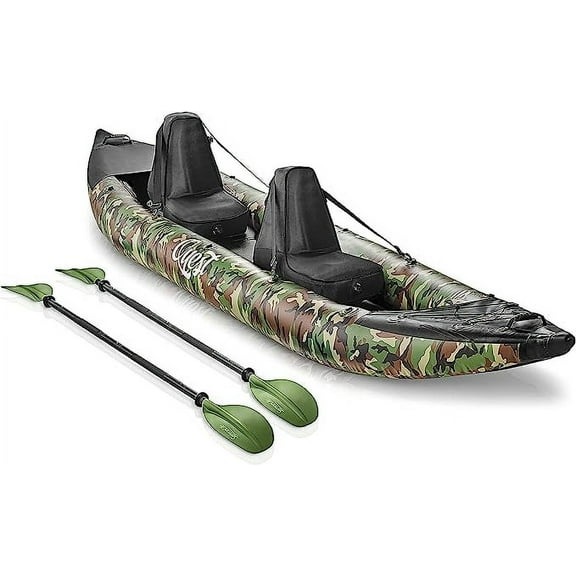 SereneLife 2 Person Inflatable Kayak Double Kayak W/ Aluminum Paddles, Repair Kit Lightweight, Camo