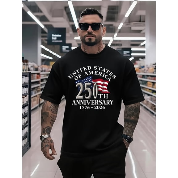Men's USA 250th Anniversary T-Shirt 1776-2026 Patriotic United States Graphic Tee Retro Commemorative Cotton Top