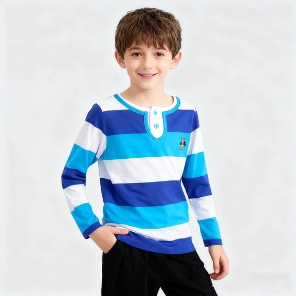 Mceream Boy's Girls Striped Shirt Long Sleeve Lapel Tops Spring Summer School Uniform Tees Athletic Casual T-Shirt Print Fashion Clothes Back to School Uniformes Escolares Para NiñAs 3-15 Years
