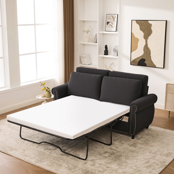 Sleeper Sofa Bed Pull Out Couch with Memory Foam Mattress 81.5 Inch 2 Seater Convertible Couch for Small Spaces Apartment Studio Living Room Dark Gray