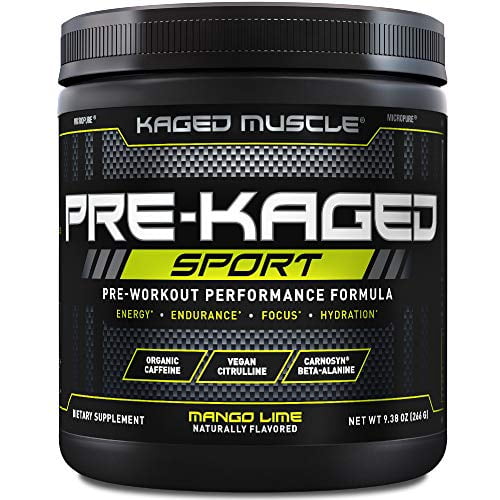 Pre Workout Powder; Kaged Muscle Pre-Kaged Sport Pre Workout For Men And Women, Increase Energy, Focus, Hydration, and Endurance, Organic Caffeine, Plant Based Citrulline, Mango Lime