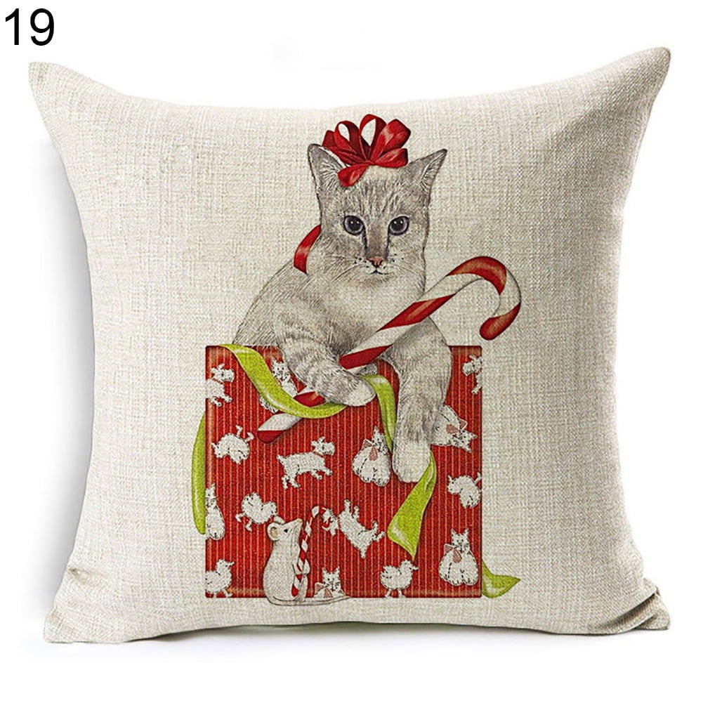 Christmas Dog Santa Claus Reindeer Pillow Case Throw Cushion Cover Sofa Decor