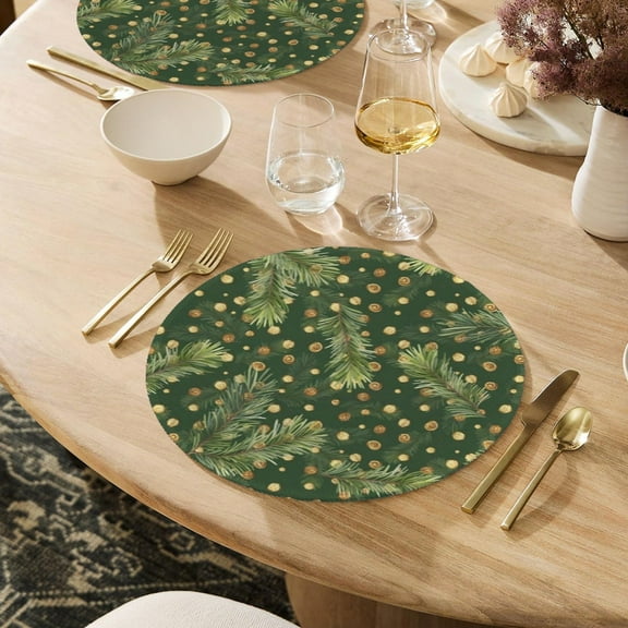 Christmas Placemats | Pine Gold Berries | Holiday Dinner Table Decor | 4 Pack