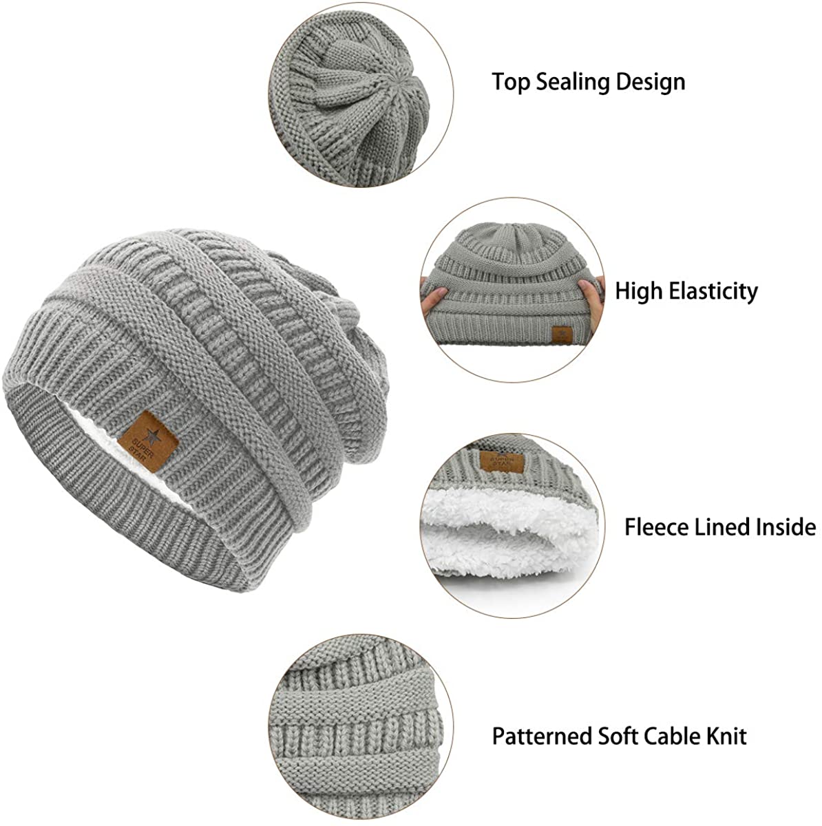 Zando Winter Beanie Hat, Thick Knit Fleece Lined photo 2