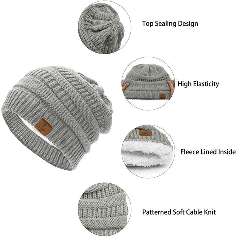 Unisex Black  Burgundy Warm Fleece-Lined Knit Beanie Skull Cap for Cold Weather HiRui Winter Beanie Hats for Men Women Knit Fleece Lined  main image 4