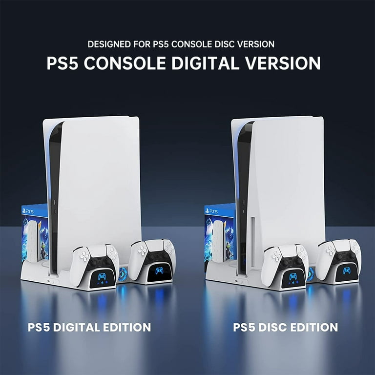 PS5 Stand and Cooling Station with Dual Controller Charging Station for  Playstation 5 Console, PS5 Accessories Incl. Controller Charger, Cooling  Fan