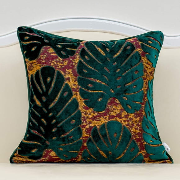 Funda de almohada Alerfa de terciopelo cortado con hojas cuadradas, 50 x 50 cm