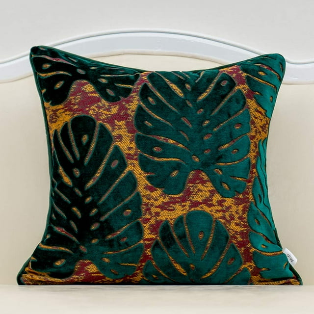 Funda de almohada Alerfa de terciopelo cortado con hojas cuadradas, 50 x 50 cm