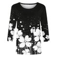thumbnail image 5 of Staron Hauts d'Été pour Femmes Tendance en Liquidation à Moins de 5$ Tunique à Manches 3/4 Col Rond Imprimé Floral Décontracté T-Shirts Basiques, 5 of 5