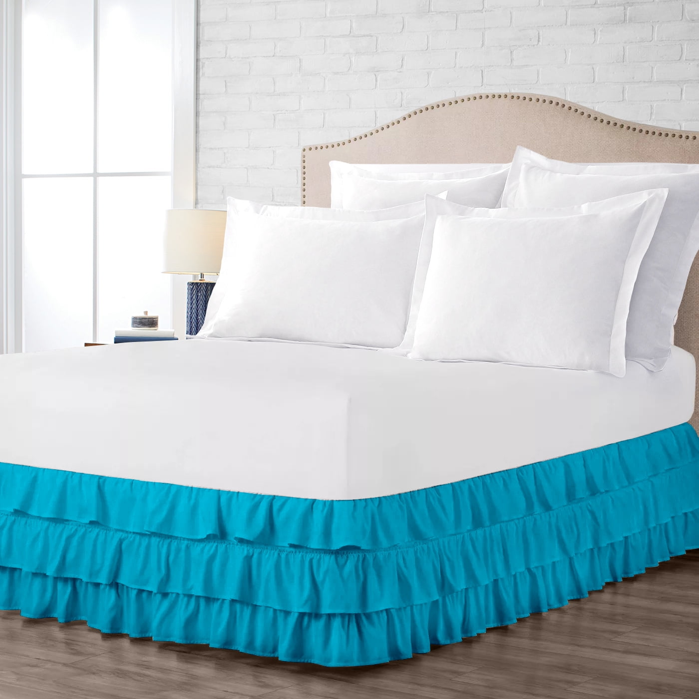 Olympic Queen Size Tailored Drop Multi Ruffled Solid Bed Skirt with