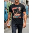 thumbnail image 7 of Cute Black Cat Eating Ramen Vintage Anime Graphic T-Shirt, Retro Japanese Style Casual Short Sleeve Tee For Cat Lovers Food Lovers Unisex Top, 7 of 7