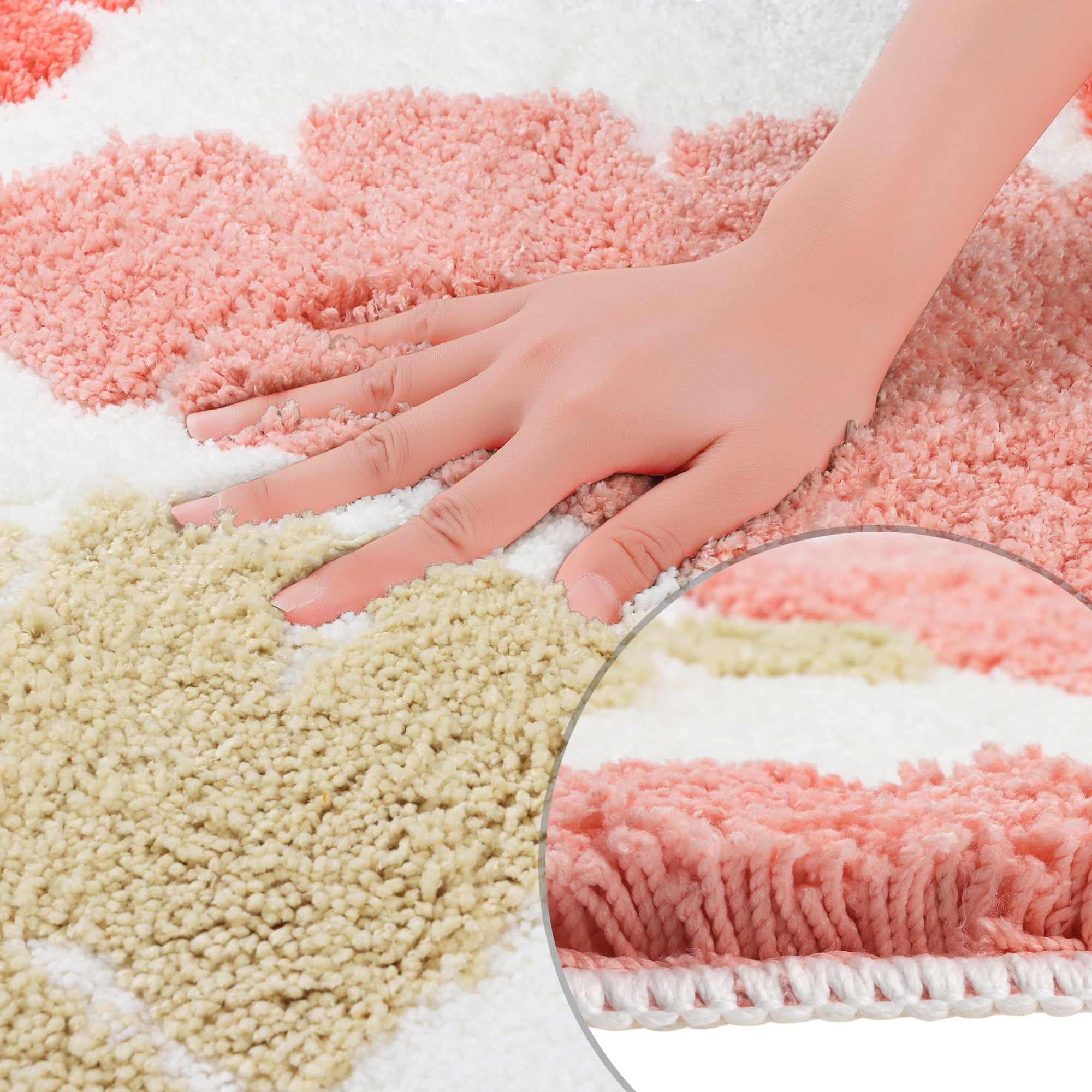 Unique Bargains Cute Leaf Pattern Bath Rug Boho Non Slip Bathroom Decor Washable Mat Pink 20" x 32"
