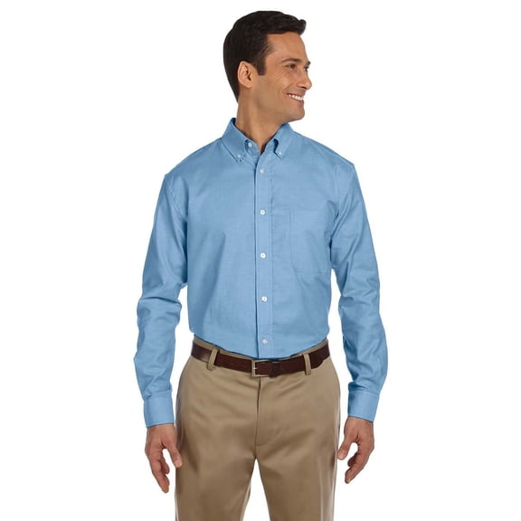 The Harriton Mens Long Sleeve Oxford Shirt with Stain-Release - LIGHT BLUE - XS