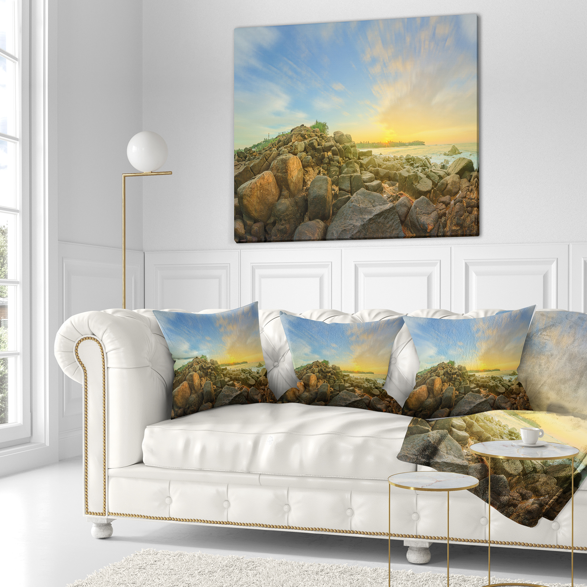 Designart Untouched Romantic Beach of Sri Lanka - Landscape Printed Throw Pillow - 16x16