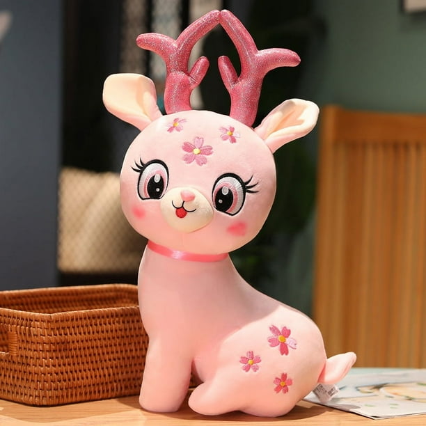 Peluche Reno Rosa Navideño 30 cm Importador Relleno Hipoalergénico