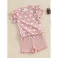 thumbnail image 3 of Bagilaanoe 2pcs Toddler Baby Girl Shorts Set Short Sleeve Heart Print T Shirt Tops + Shorts 6M 12M 18M 24M 3T 4T Kids Casual Summer Clothes, 3 of 7