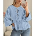thumbnail image 4 of PRETTYGARDEN Women's Spring Fall Babydoll Peplum Blouse Shirt Puff Long Sleeve Bow Tie Front Trendy Cute Y2K Going Out Tops, 4 of 10