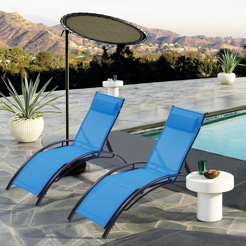 Kepooman 2PCS Set Patio Chaise Lounge Chair for Outside, Aluminum Adjustable Outdoor Pool Recliner Chair For Patio Lawn Beach Pool Side Sunbathing, Blue Kepooman 2PCS Set Patio Chaise Lounge Chair for Outside, Aluminum Adjustable Outdoor Pool Recliner Chair For Patio Lawn Beach Pool Side Sunbathing, Blue