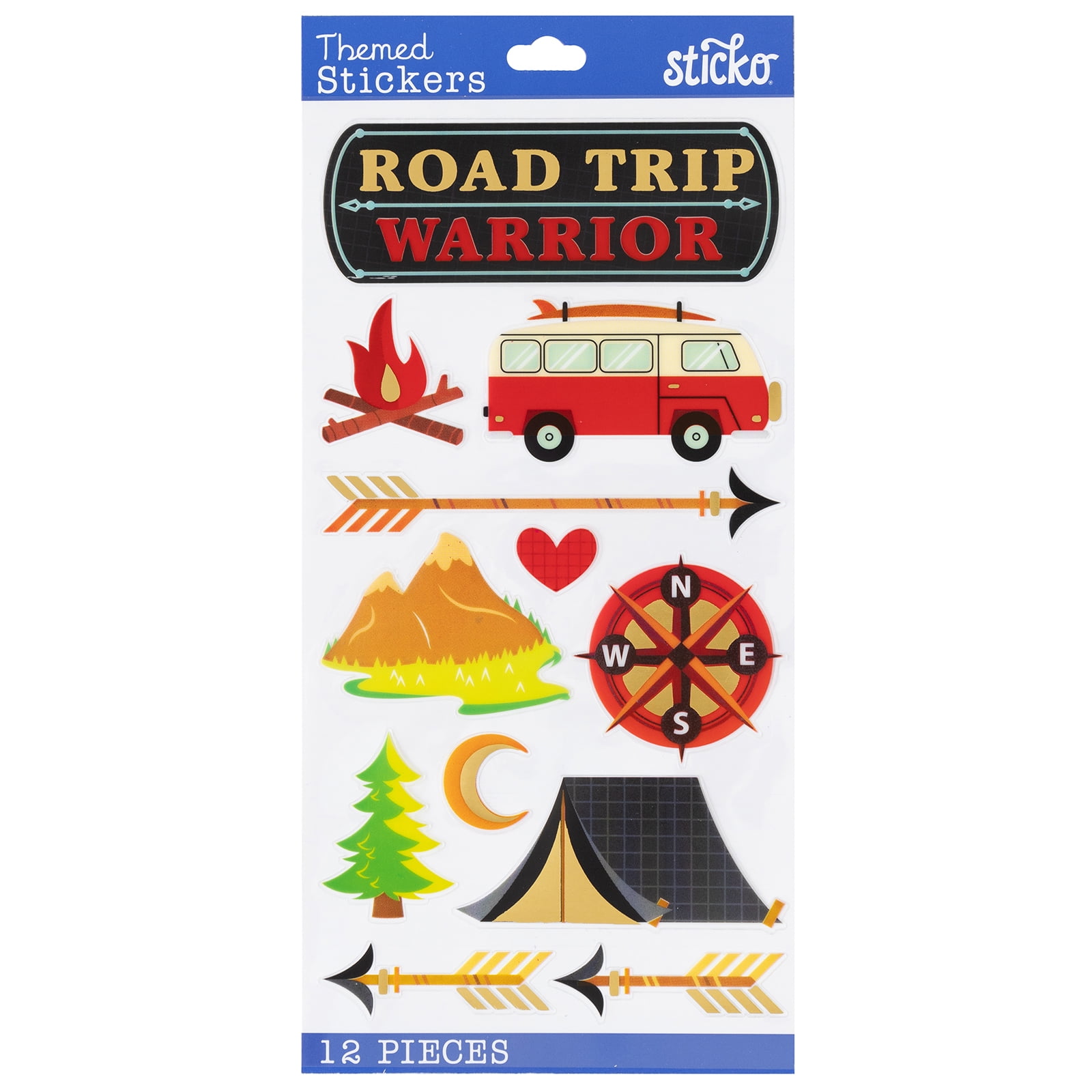 Sticko Solid Tiny Multicolor Stickers-Road Trip Warrior Paper Stickers, 12 Piece