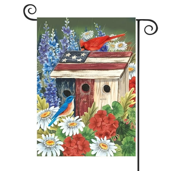 DMERBYL Patriotic Gathering Spring Garden Flag Birdhouse Floral Cardinal 12.5" x 18"