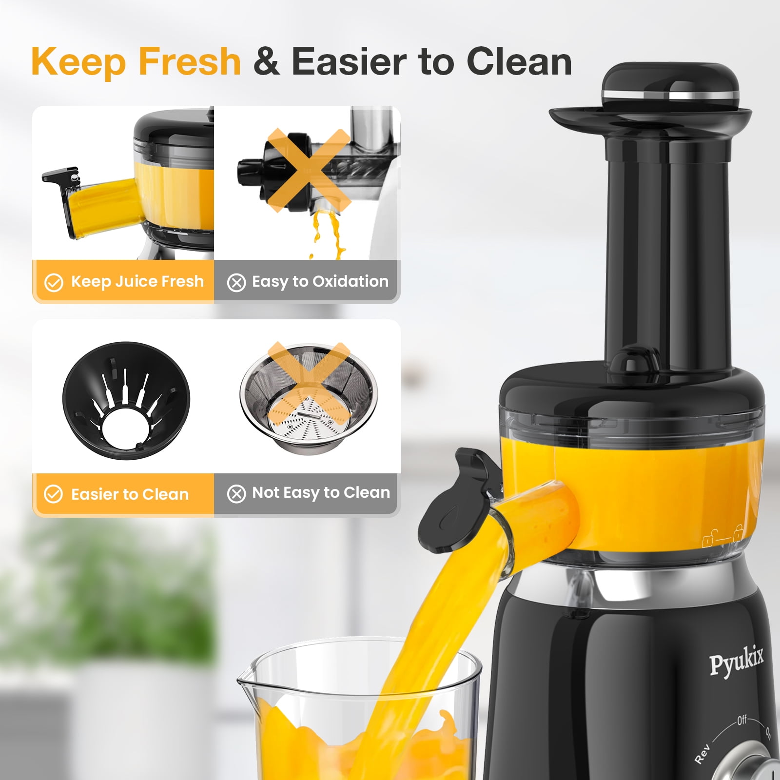Pyukix Masticating Juicer for Fruits and Vegetables, Powerful Small Juicer Extractor Machine Compact