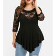 thumbnail image 1 of Ropa de mujer encaje de flores de gran tamaño manga tres cuartos dobladillo irregular MABOTO Negro 3XL, 1 of 5
