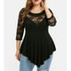 thumbnail image 1 of Ropa de mujer encaje de flores de gran tamaño manga tres cuartos dobladillo irregular MABOTO Negro 3XL, 1 of 5