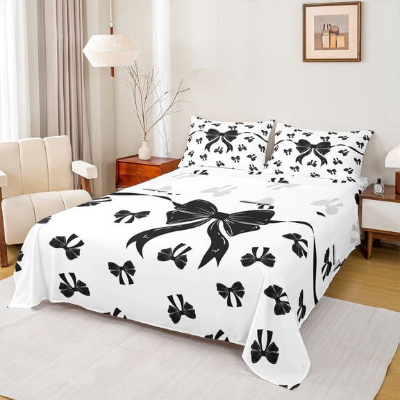 Erosebridal Fashion Ribbon Full Size Sheets, Cool Girls Bow Bed Sheets, 4 Pieces