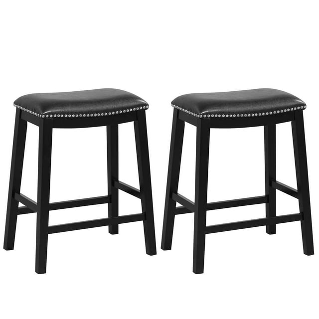 Costway 26-Inch Bar Stool Set of 2 Counter Height Saddle Stools with Upholstered Seat Black