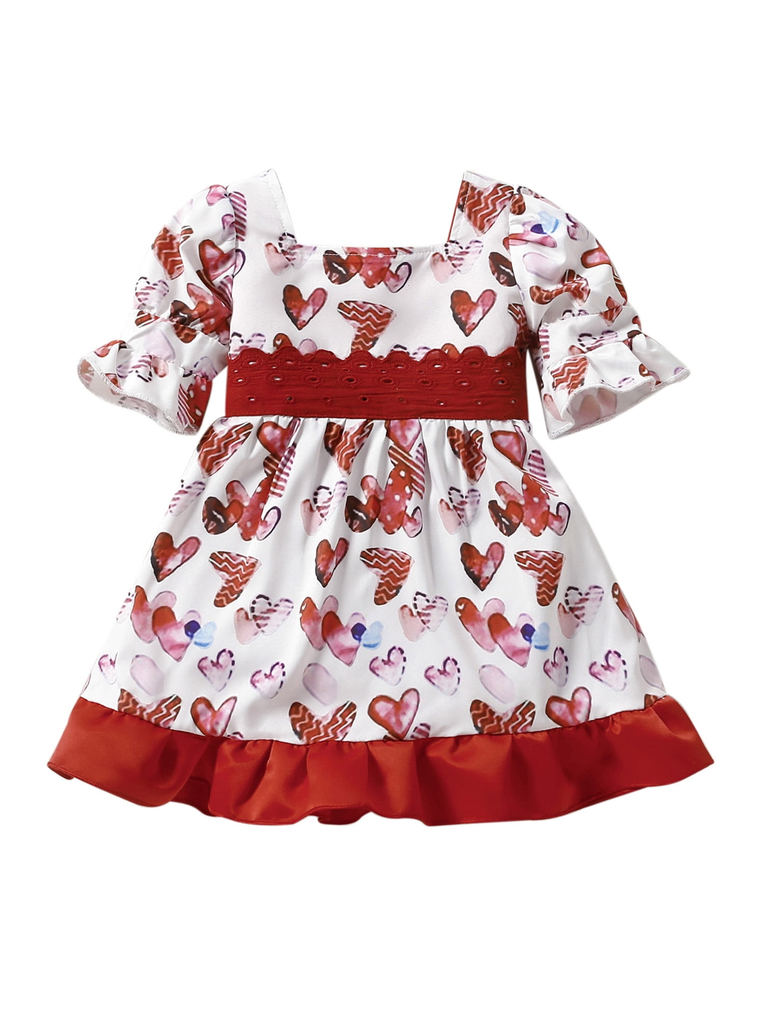 Infant Toddler Baby Girl Valentine Outfits Short Puff Sleeve Dress ...