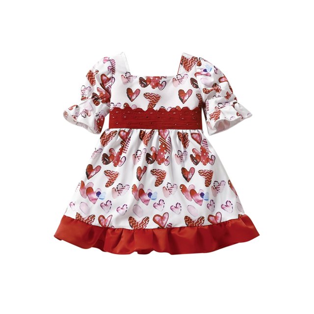 Xingqing Robe d'Été pour Bébé Fille, Grande Taille, Nœud, Manches Courtes Bouffantes, Volant, Taille Haute, Robe de Princesse