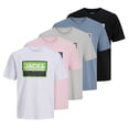 thumbnail image 1 of JACK&JONES Camisetas de hombre, pack de 5 - JCOLOGAN SUMMER PRINT, cuello redondo, algodón Rosa/Blanco/Negro XL (X-Large), 1 of 7