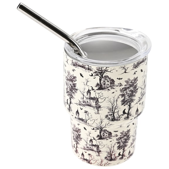 Cook with Color 5 oz Double-Wall Stainless Steel Insulated Mini Tumbler with Lid and Straw, Bat Design